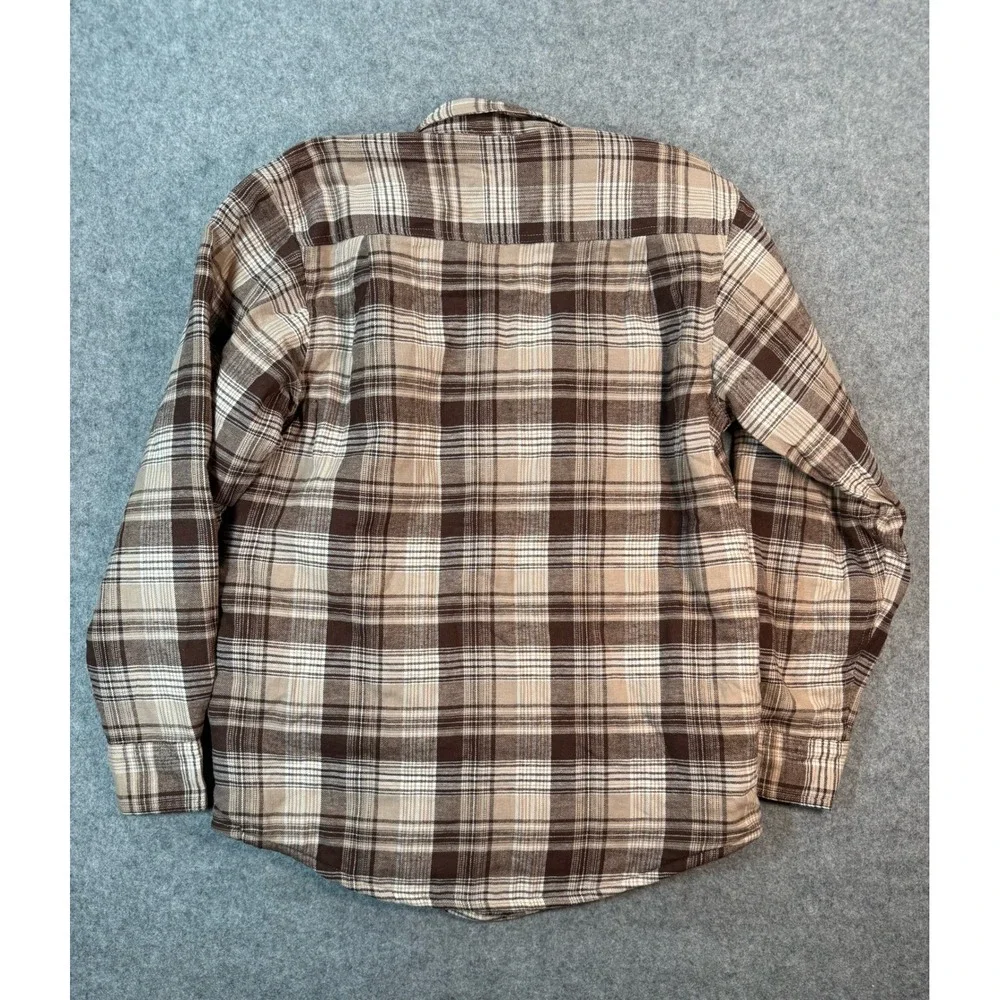 Wrangler Mens Brown Plaid Quilted Lined Flannel Shirt Jacket Size S Button Up